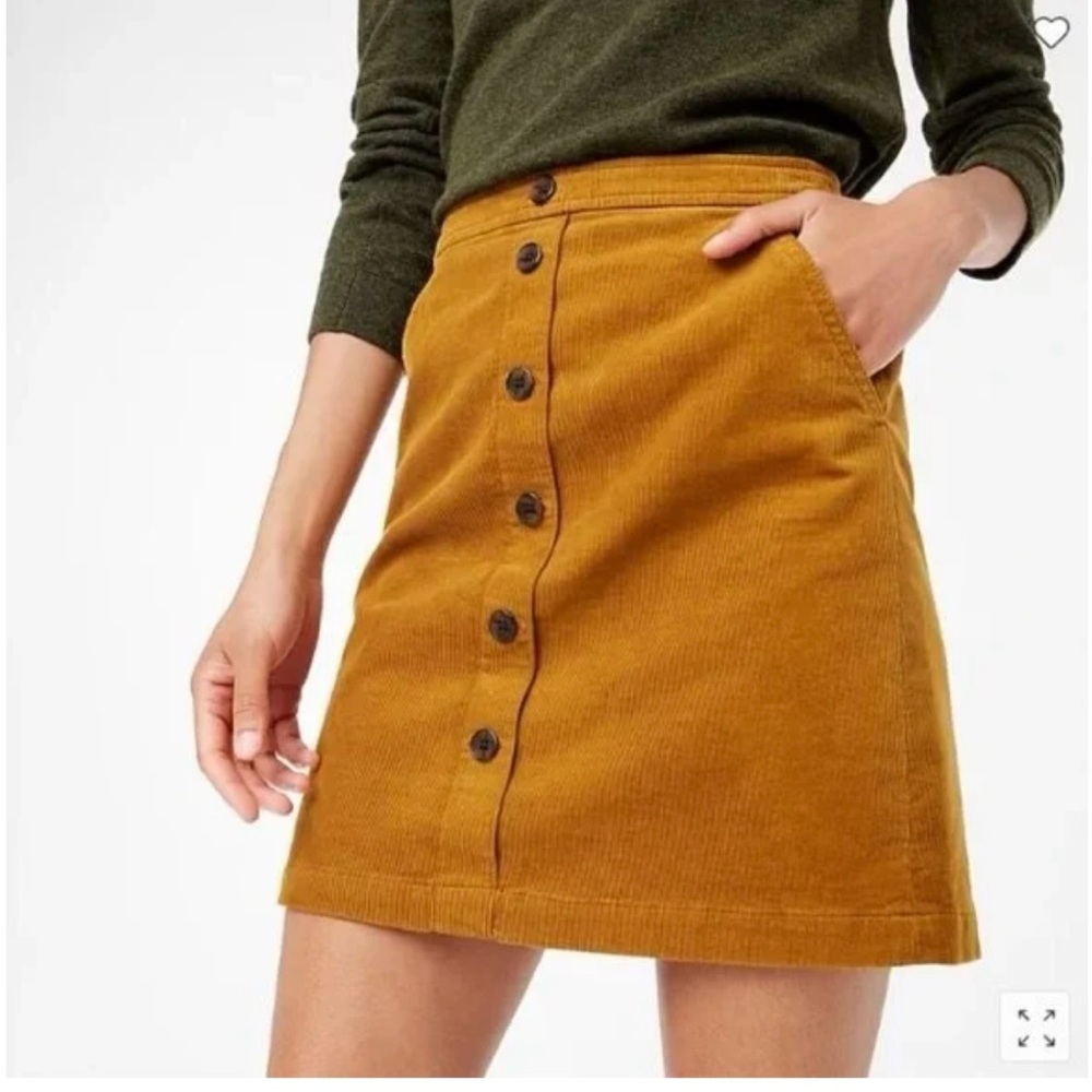 Button-Front Corduroy Skirt in Mustard